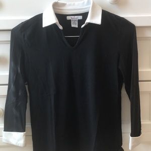 Rosanna Black & White Cotton Collared 3/4 Top S
